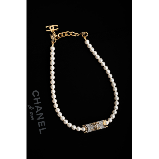 Chanel Dây Chuyền Ngọc Trai Logo CC