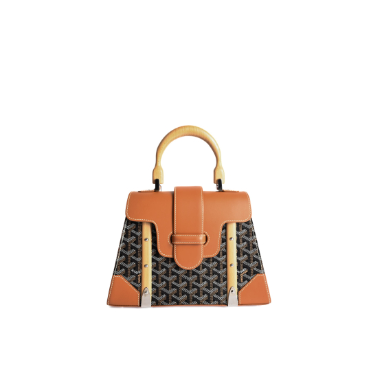 Goyard Saigon PM Black Goyardine Tan Leather