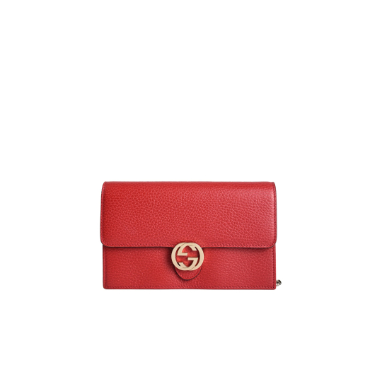 Gucci Interlocking G Chain Wallet Red Leather