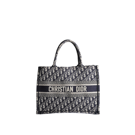 Dior Book Tote Small Navy Oblique Embroidery