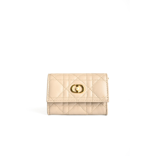 Dior Caro Compact Wallet Beige Cannage