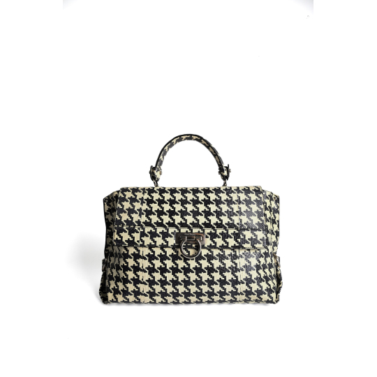 Salvatore Ferragamo Sofia Bag Houndstooth Black White