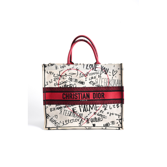 Dior Book Tote Medium Graffiti White Red