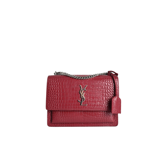 Saint Laurent Sunset Medium Red Crocodile Embossed