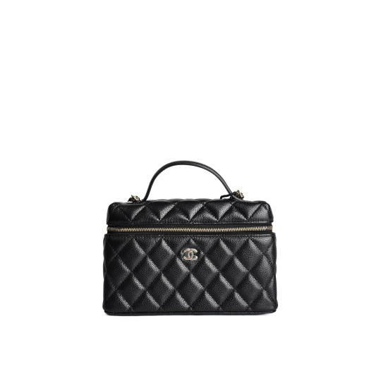 Chanel Vanity Case With Top Handle Black Lambskin
