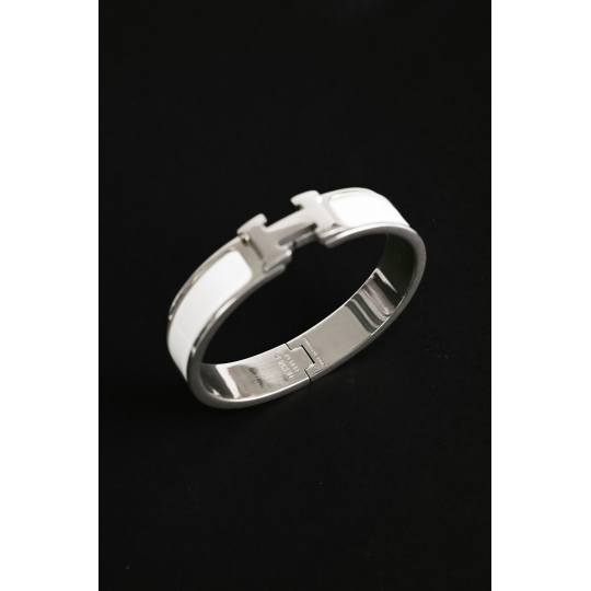 Hermes Clic H Bracelet White Enamel Palladium
