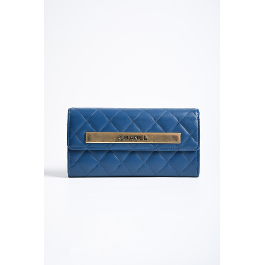 Chanel Classic Long Flap Wallet Blue Lambskin