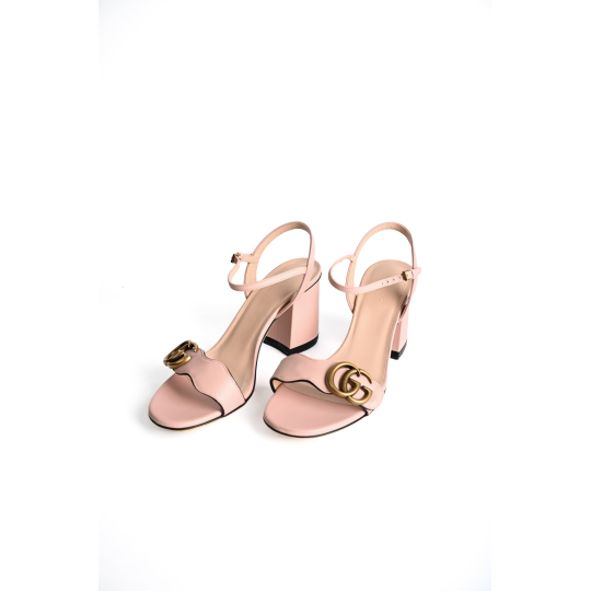 Gucci Marmont Double G Sandal Pink Leather Block Heel