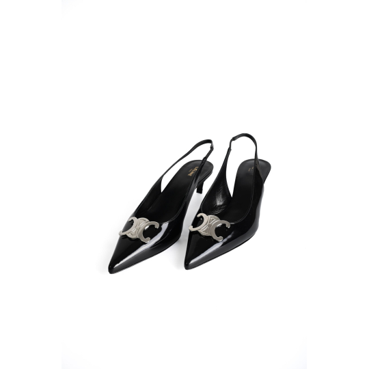 Celine Triomphe Slingback Pump Black Patent