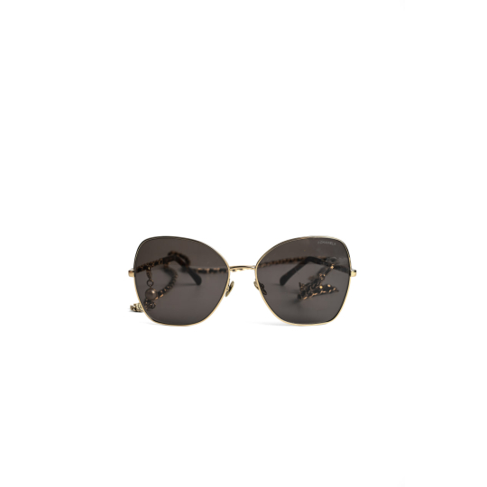 Chanel Square Sunglasses Gold With Leather Chain