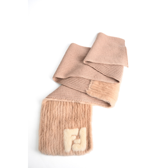 Fendi FF Logo Knit Scarf Beige Wool