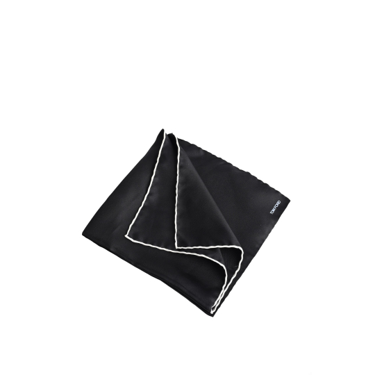 Tom Ford Silk Pocket Square Black White Trim