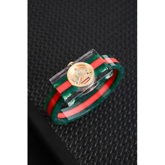 Gucci Web Stripe Bangle Bracelet Set Green Red