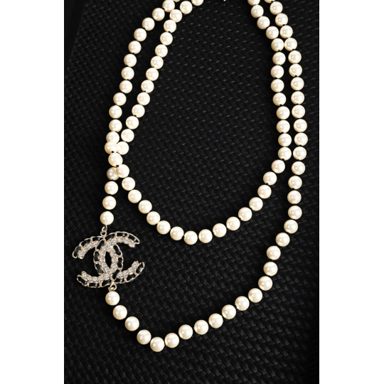 Chanel Pearl Necklace With CC Crystal Pendant