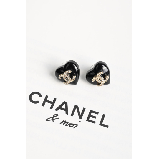 Chanel Heart CC Earrings Black Resin