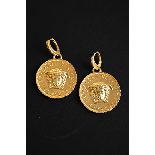 Versace Medusa Coin Drop Earrings Gold