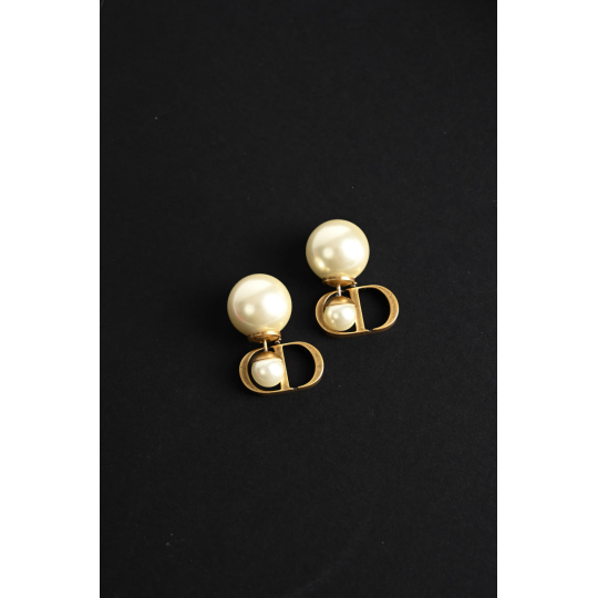 Dior Tribales Earrings Gold Double Pearl
