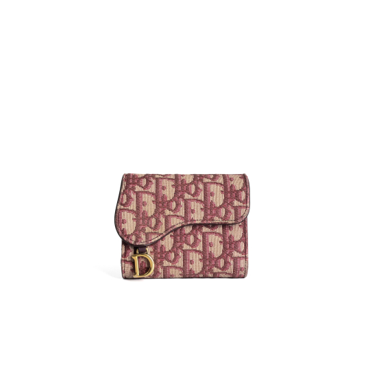 Dior Saddle Flap Card Holder Pink Oblique Jacquard