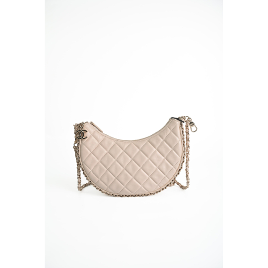 Chanel Half Moon Hobo Bag Beige Lambskin