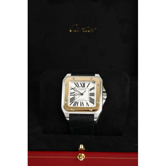 Cartier Santos 100 Two Tone Watch Leather Strap