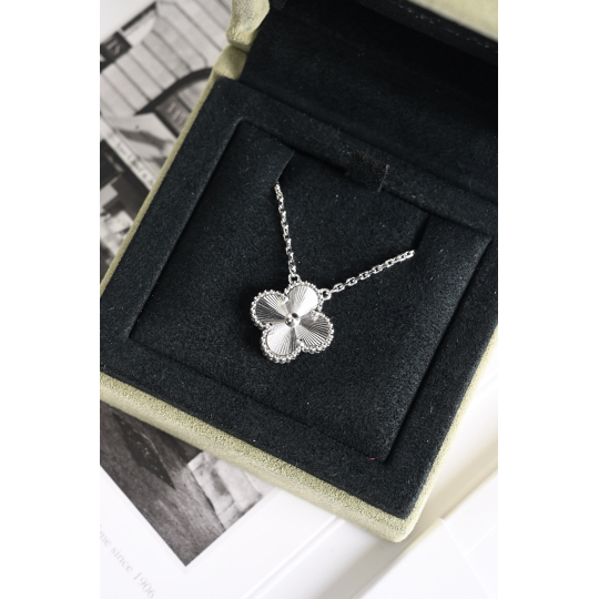 Van Cleef Arpels Vintage Alhambra Pendant White Gold Guilloche
