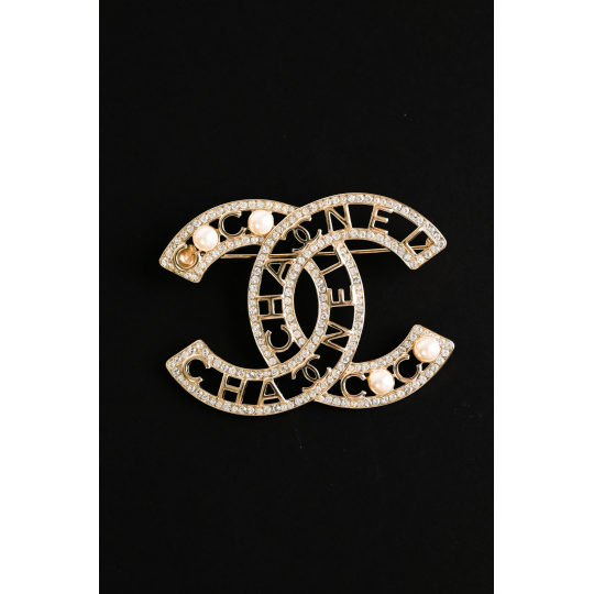 Chanel CC Brooch Silver Crystal Logo Cutout