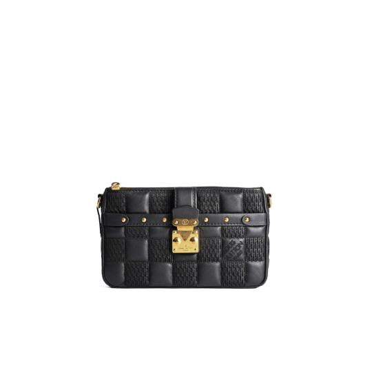 Louis Vuitton Quilted Pouch Black Leather Gold S-Lock