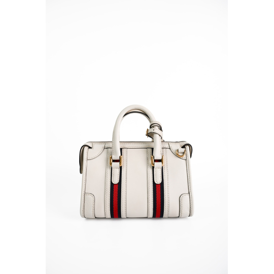 Gucci Web Boston Bag Small White Leather