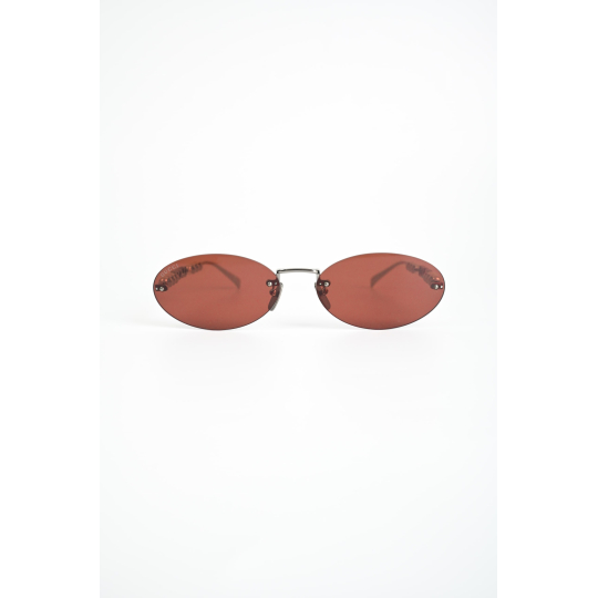 Oval Rimless Sunglasses Silver with Red Lens