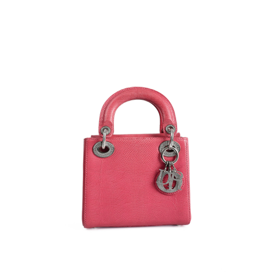 Dior Lady Dior Mini Pink Lizard Silver Hardware
