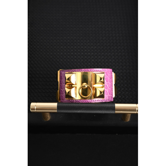 Hermes Collier de Chien Bracelet Pink Lizard Gold Hardware