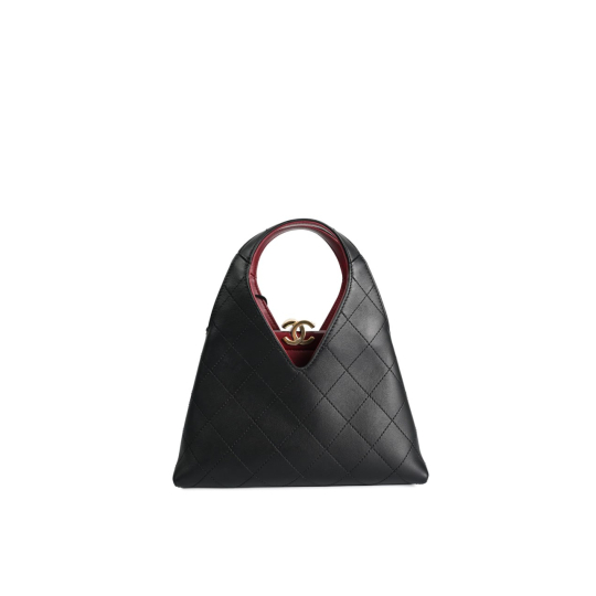 Túi Chanel Hobo Da Bê Chần Trám Đen Lót Đỏ