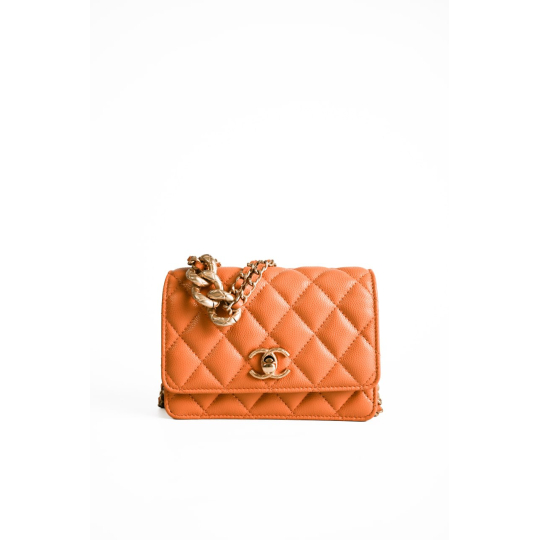 Túi Chanel Mini Flap Caviar Cam GHW Xích Bản Lớn