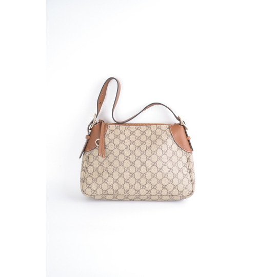 Túi Đeo Vai Gucci GG Supreme Viền Da Nâu Bò