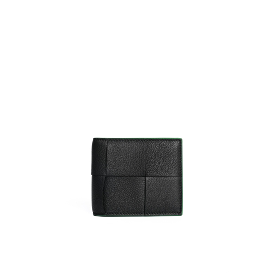 Ví Nam Bottega Veneta Cassette Bi-fold Đen Viền Xanh