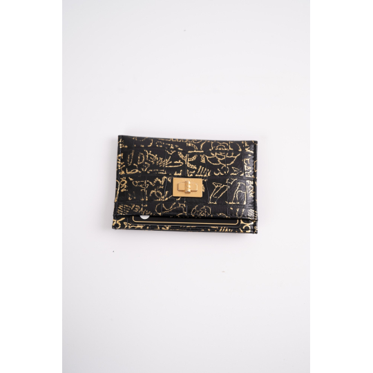 Ví Card Holder Chanel 2.55 Graffiti Đen Vàng